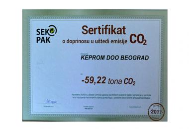 Kompanija Keprom dobila sertifikat o umanjenju emisije CO2 za 2017. godinu